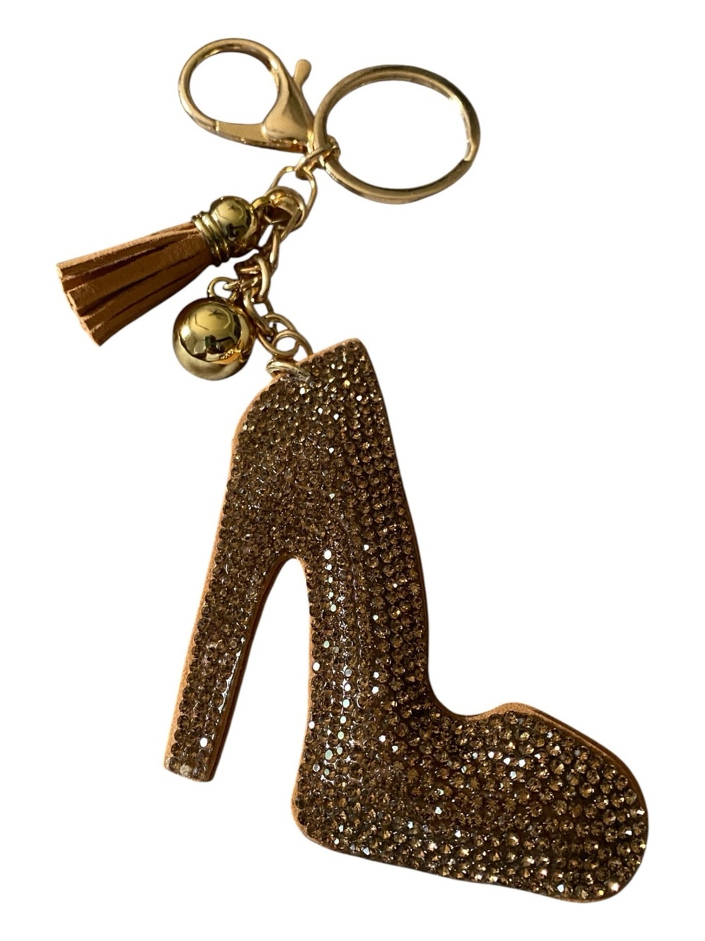Sparkling High Heel Keychain with Tassel - Gold
